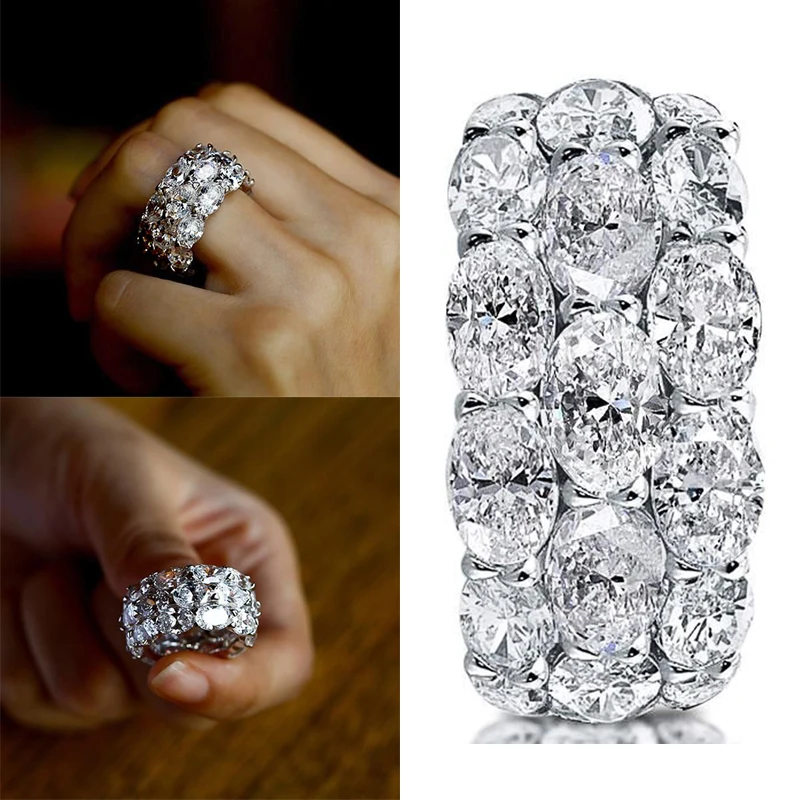 

New New Bling Bling Women's Wedding Rings with Oval Cubic Zirconia Crystal Shiny Accessories for Party Jewelry Statement Ring