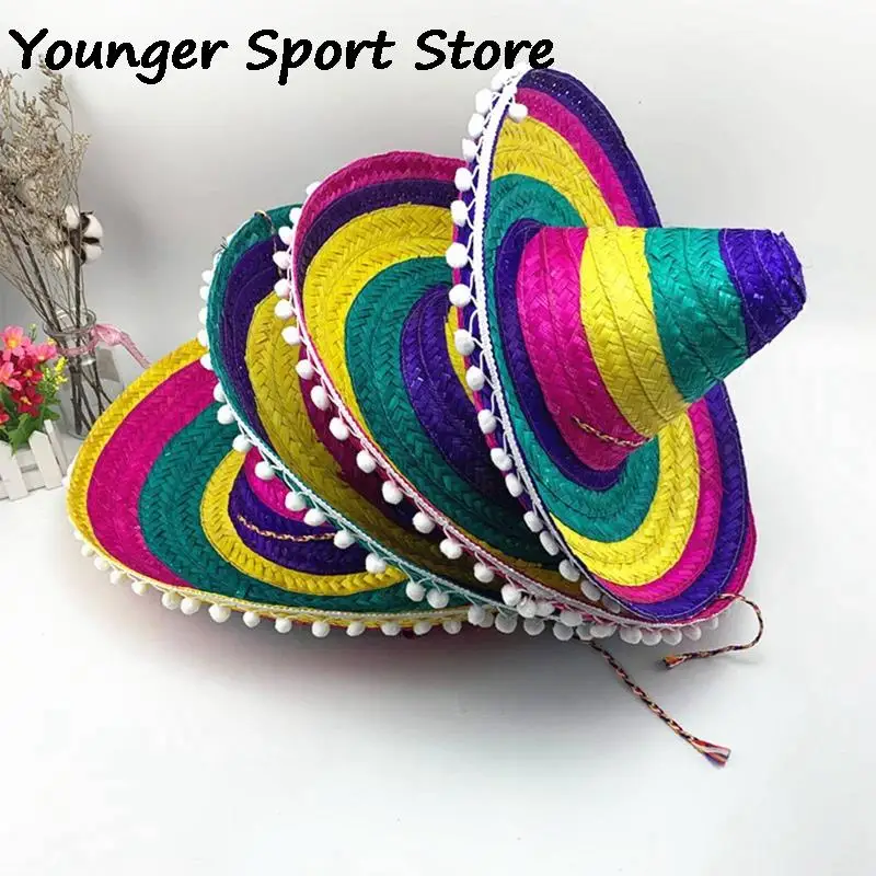 

Colorful Men Women Wide Brim Edges Hats Halloween Party Supplies Decorative Mexican Style Adult Outdoor Straw Hats Random Color