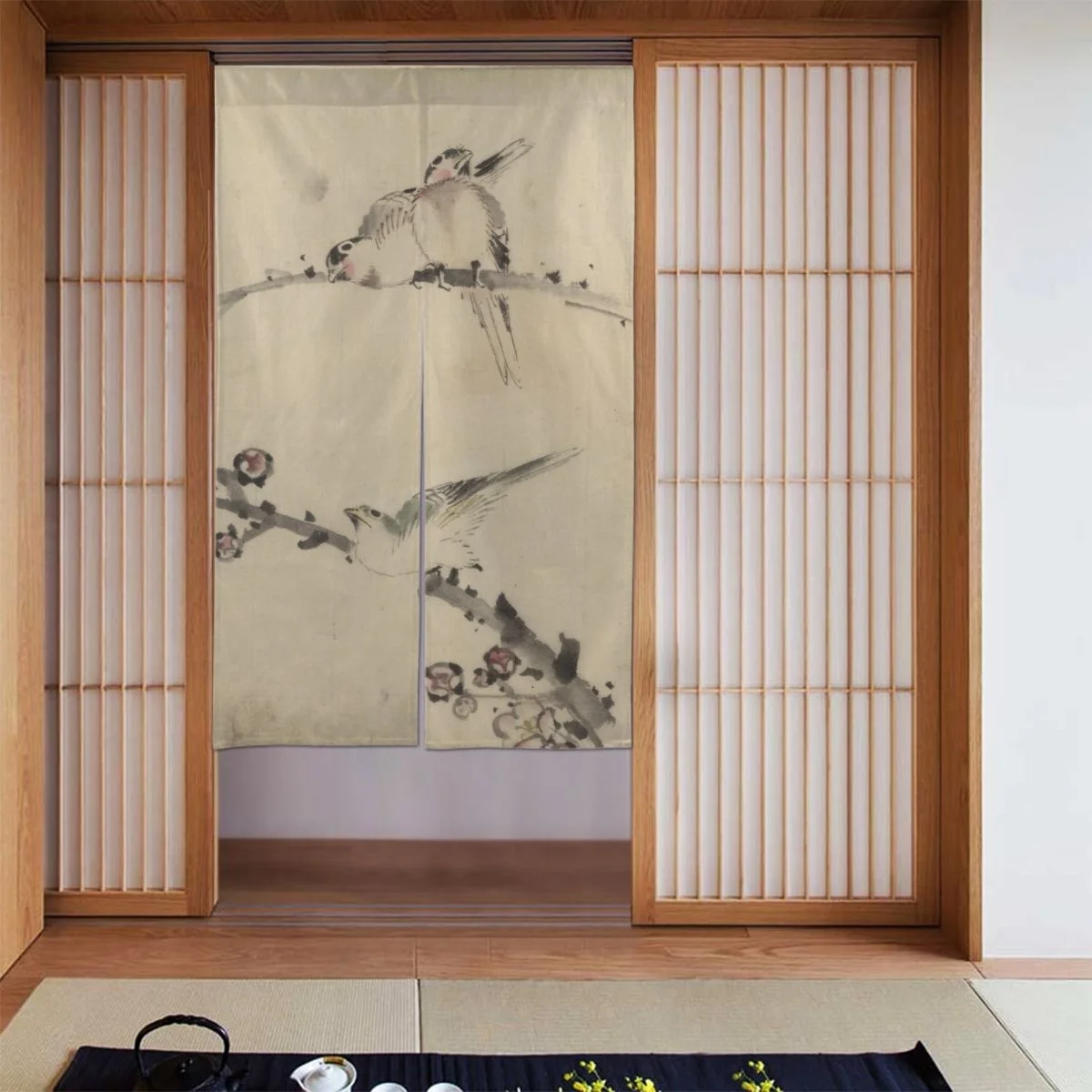 

Ukiyo-e Japanese Door Curtain Flowers and Birds Blackout Curtains Cotton Linen Decorative Hanging Half Curtain for Home Gift