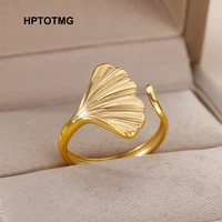 aesthetic ginkgo leaf vintage wedding rings for women goth punk adjustable rings stainless steel ring jewelry gifts