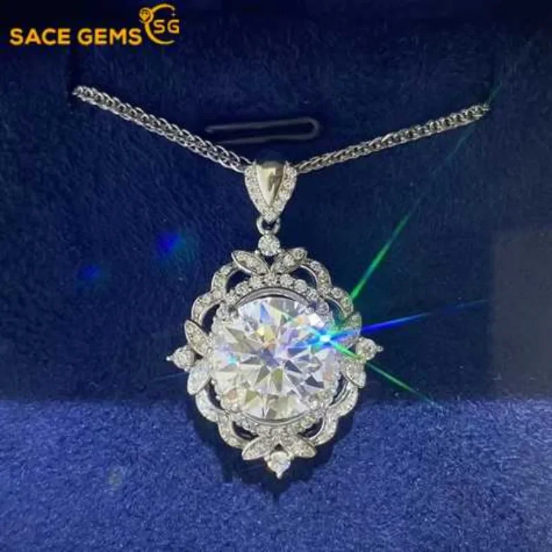 SACE GEMS D VVS1 5ct Муассанит Бриллиантовая подвеска ожерелья для женщин сверкающие