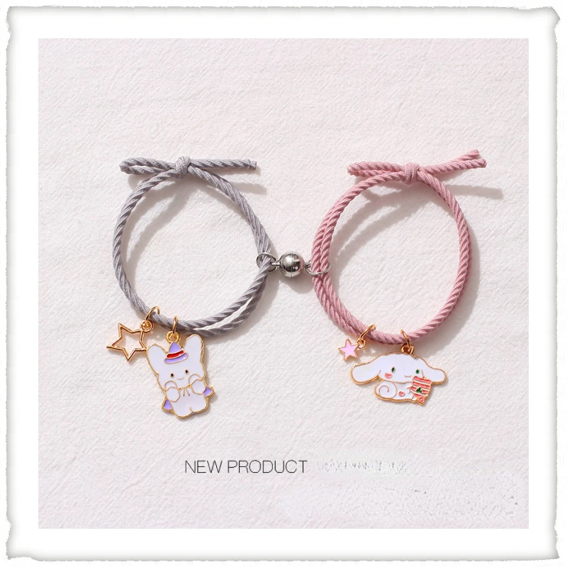 

1 Pair Sanrio Accessories Bracelet Kuromi Melody Magnetic Small Rubber Band Couple Girlfriend Cartoon Aluminum Alloy Girl Gift