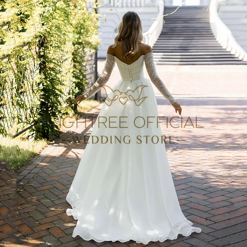 Фото Eightree Boho Свадебные платья трапециевидной формы Белое милое блестящее свадебное платье с длинными рукавами Женские свадебные бальные платья для выпускного вечера по индивидуальному заказу №2