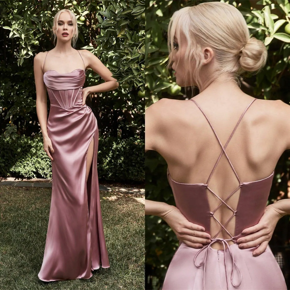 

Сексуальное вечернее платье KSDN, атласное платье на бретельках с открытой спиной и разрезом сбоку, однотонное платье для выпускного вечера, женское платье на заказ