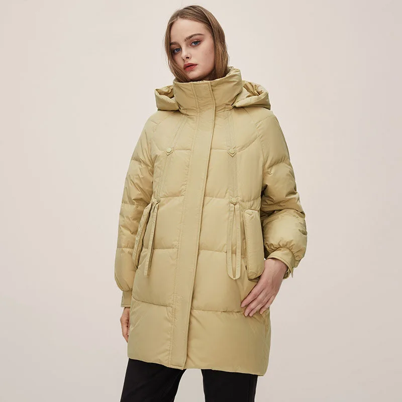 Hooded Down Jacket Women Mid-length Winter Thickened Fashion High-end Coat Detachable Hood Warm Cozy Duck Soft Thermal Clothing