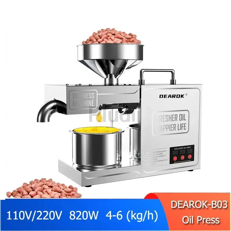 

B03 Household Oil Press 820W Oil Extraction Machine Cold Heat Olive Sunflower Seeds Hydraulic Intelligent Stainless Steel