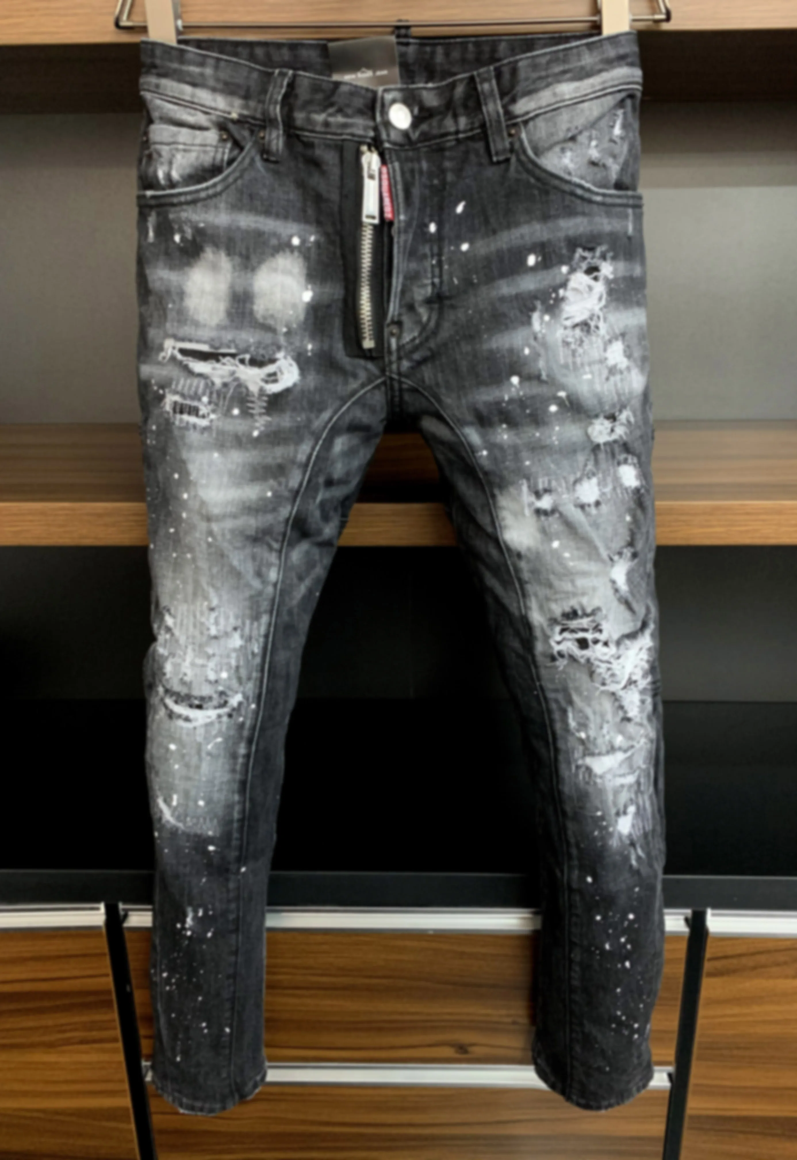 Новинка 2023, модные мужские джинсы D2 с дырками, облегающие мужские штаны, облегающие модные пуговицы, слегка пуленые, серые, черные