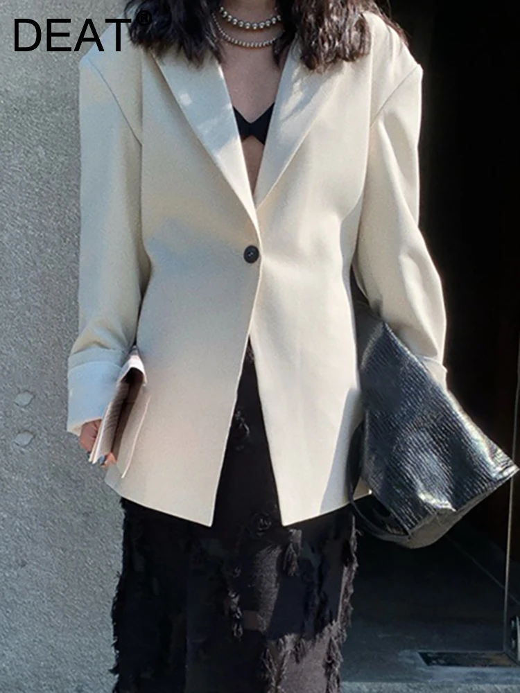 

DEAT Fashion Women's Blazer Notched Collar Single Button Long Sleeves Waist Solid Color Suit Jackets Autumn 2023 New 17A6560