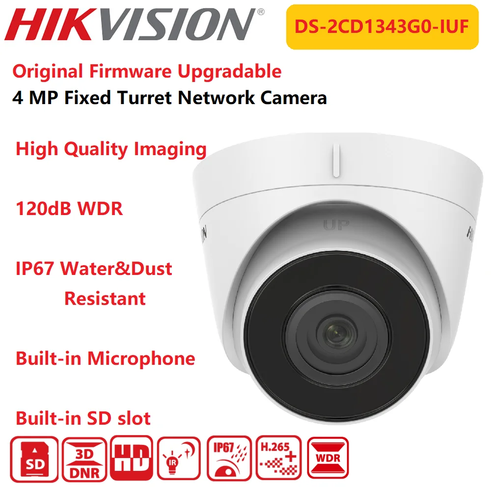

IP-камера Hikvision, 4 МП, стандартная купольная камера, водонепроницаемая и Пыленепроницаемая, с высоким уровнем защиты IP67 EXIR2.0 H.265 + 120dB WDR
