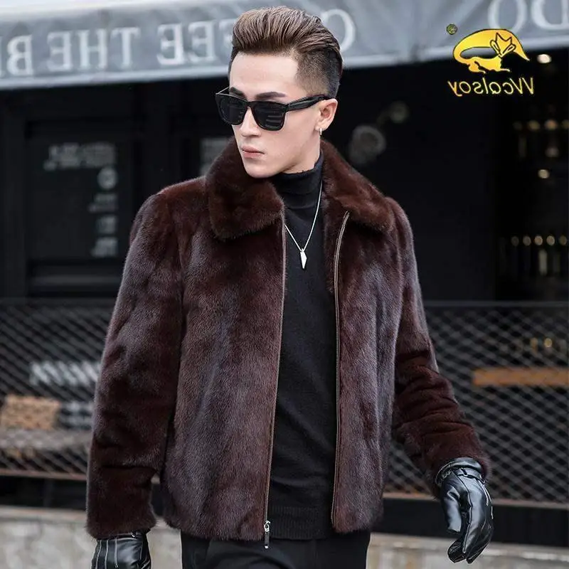 2022 Autumn Winter New Men's Faux Mink Fur Coat Lapel Thick Warm Jackets Fashion Mens Eco-Friendly Faux Fur Coats Jackets L49