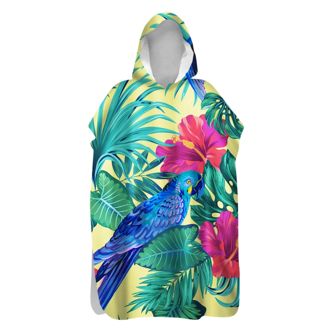 

Tropical Flower Leaves Parrot Sand Free Hooded Poncho Towel Spa Surfing Pool Swim Beach Changing Robe Holiday Gift Drop Shipping
