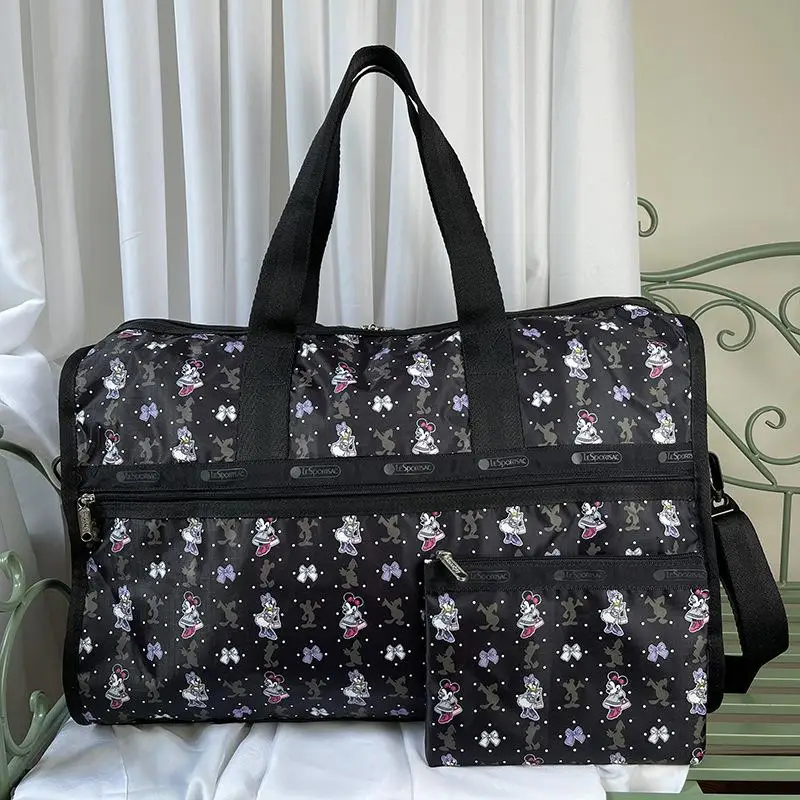 

Kawaii Disney Микки Маус Lesportsac мультяшный принт Женская вместительная ручная сумка на одно плечо наклонная большая дорожная сумка