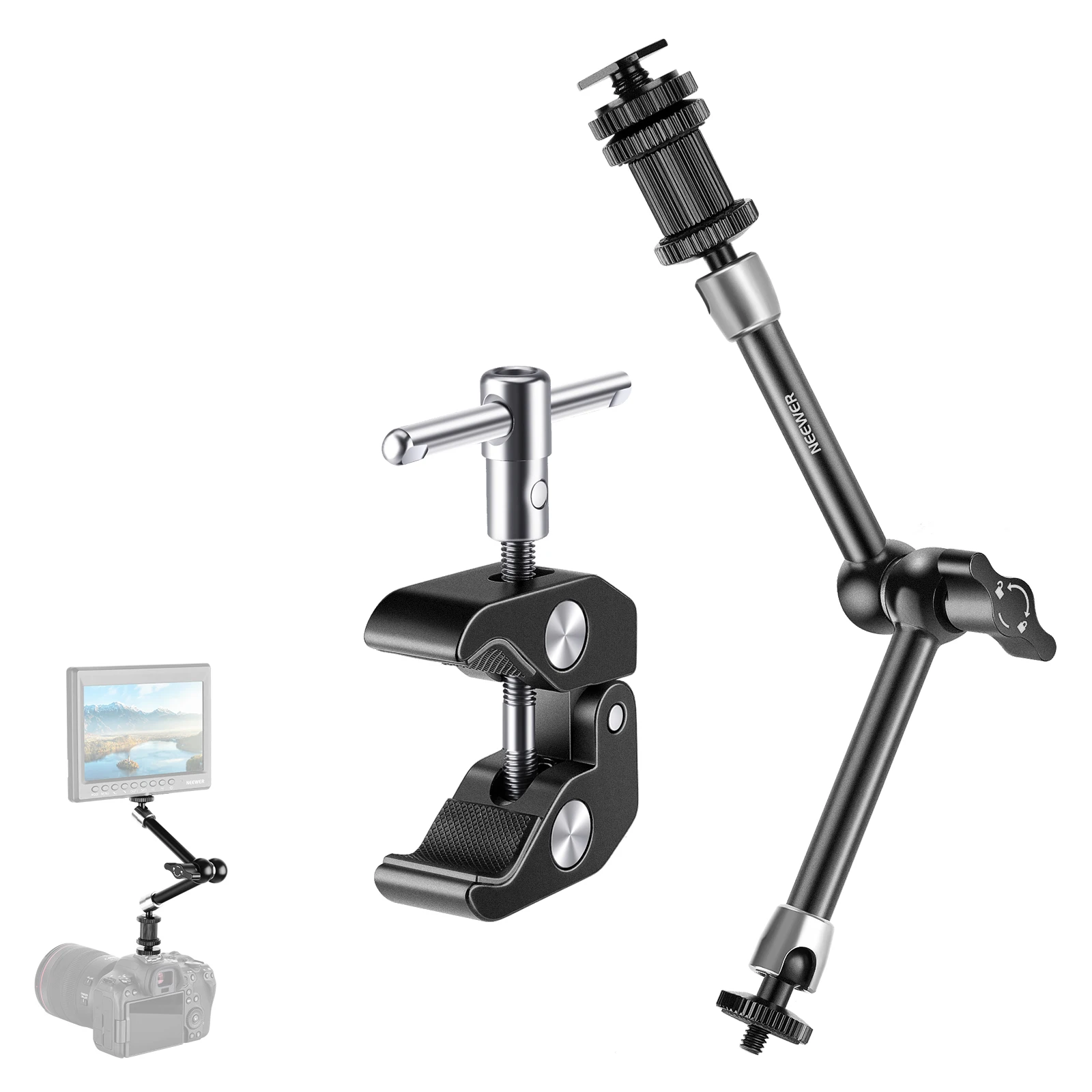 

NEEWER Articulating Arm and Clamp Kit, 360° Adjustable Super Clamp and 11" Magic Arm with Cold Shoe Mount & 1/4" Ball Head
