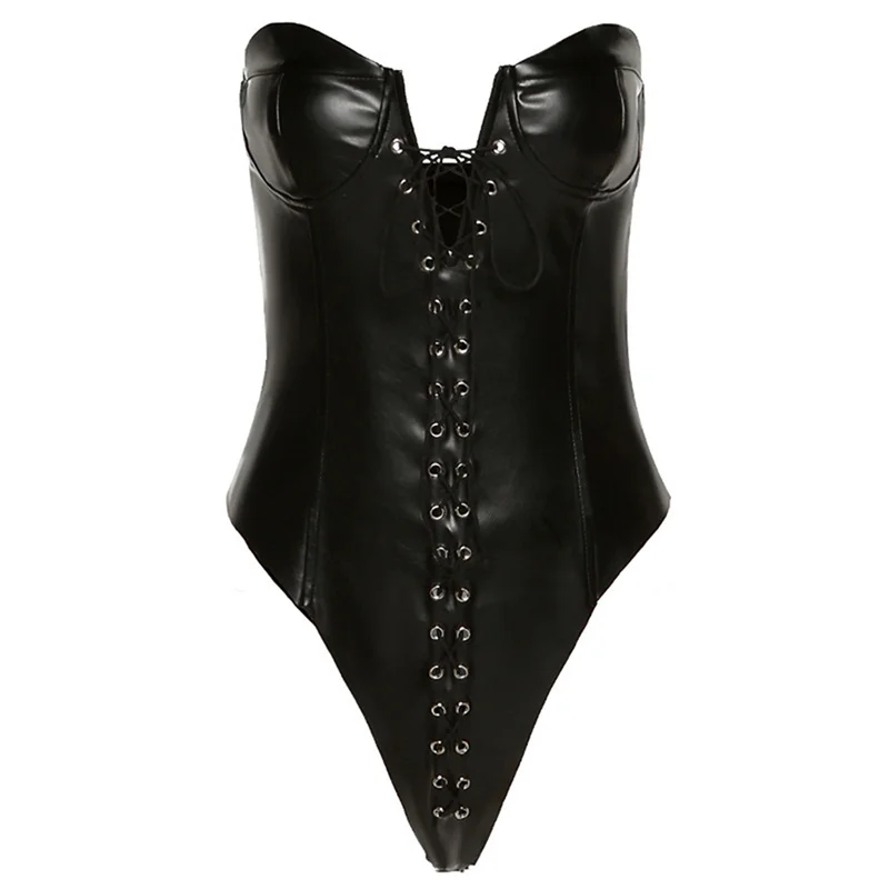 

Sexy PU Leather Strapless Tube top backless bodysuits Women slim fashion Casual party bodysuit