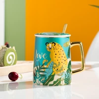 ceramic coffee mug spring summer autumn winter cute animals large capacity milk water cup with lid spoon drinking gift