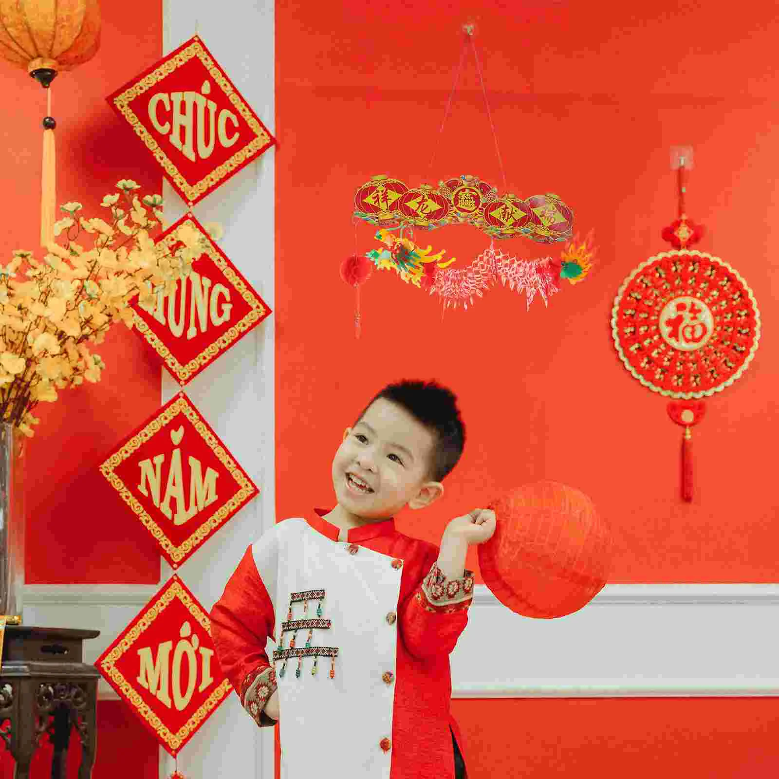 

Chinese Dragon Year Decoration New Paper Garland Hanging 3D Decors Tissue Lantern Ornament Spring Festival Feng Toys Shui