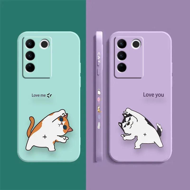 Case For VIVO S5 S6 S7 S9 S9E S10 S12 S15 S16 S16E V19 V20 V21 V23 V25 V27 PRO 5G Case Funda Cqoue Shell Capa Funny Couple Cats