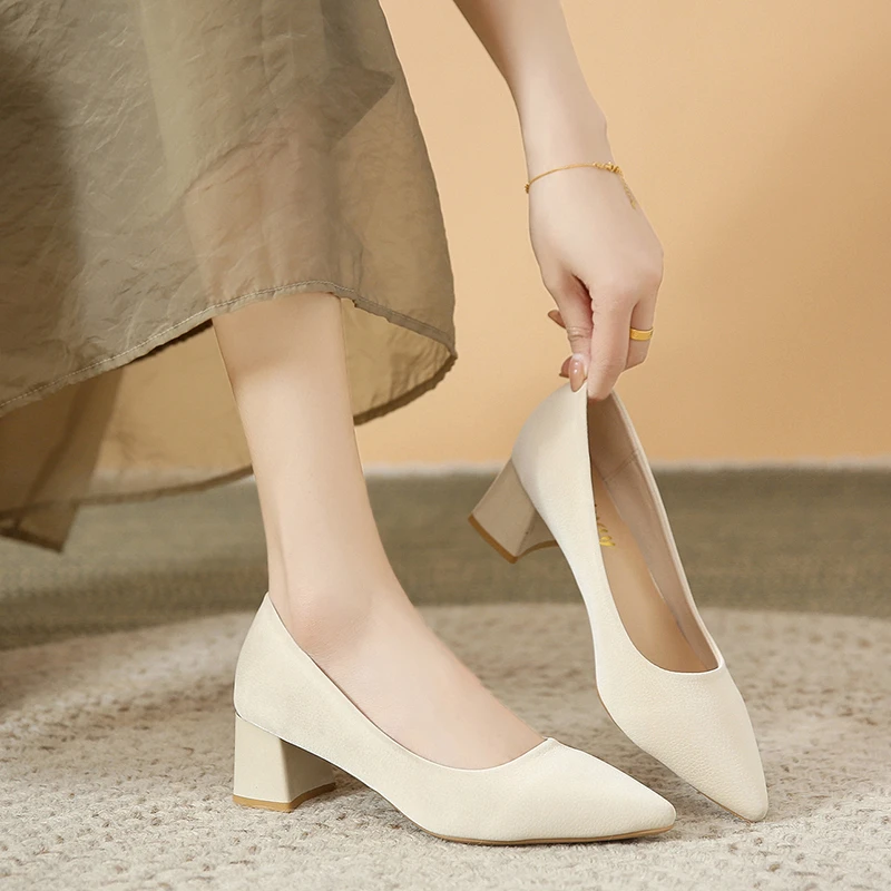 

Low Heels Shoes Fashion Shallow Basic Womens Pumps Chunky Mouth Office Work Wedding Party Shoes Ladies Single Basic Shoes 5cm