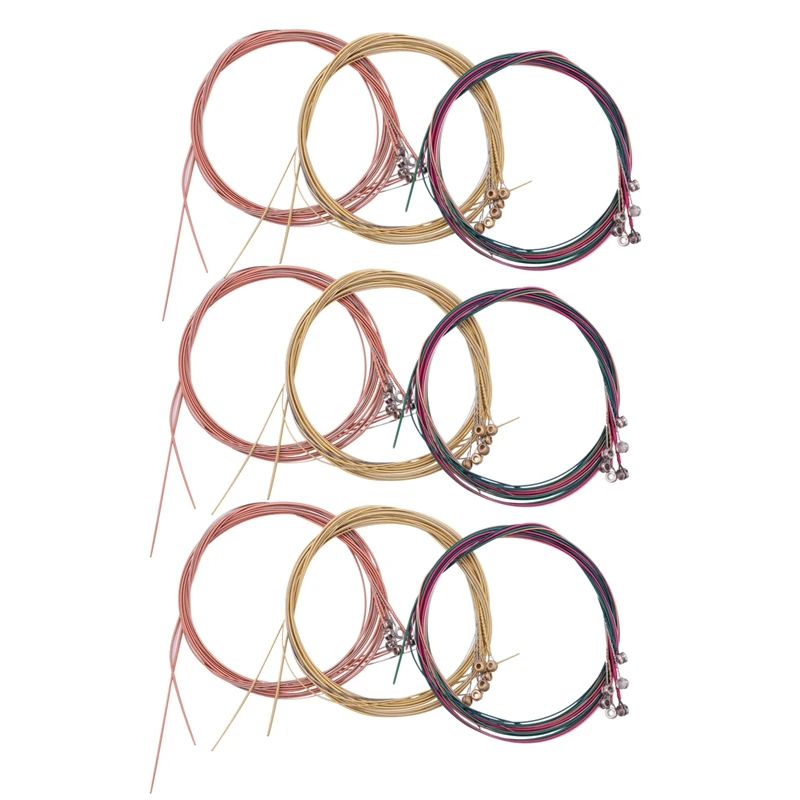 

9 Sets Guitar Strings Replacement Steel String For Acoustic Guitar (3 Brass Set, 3 Copper Set And 3 Multicolor Set)