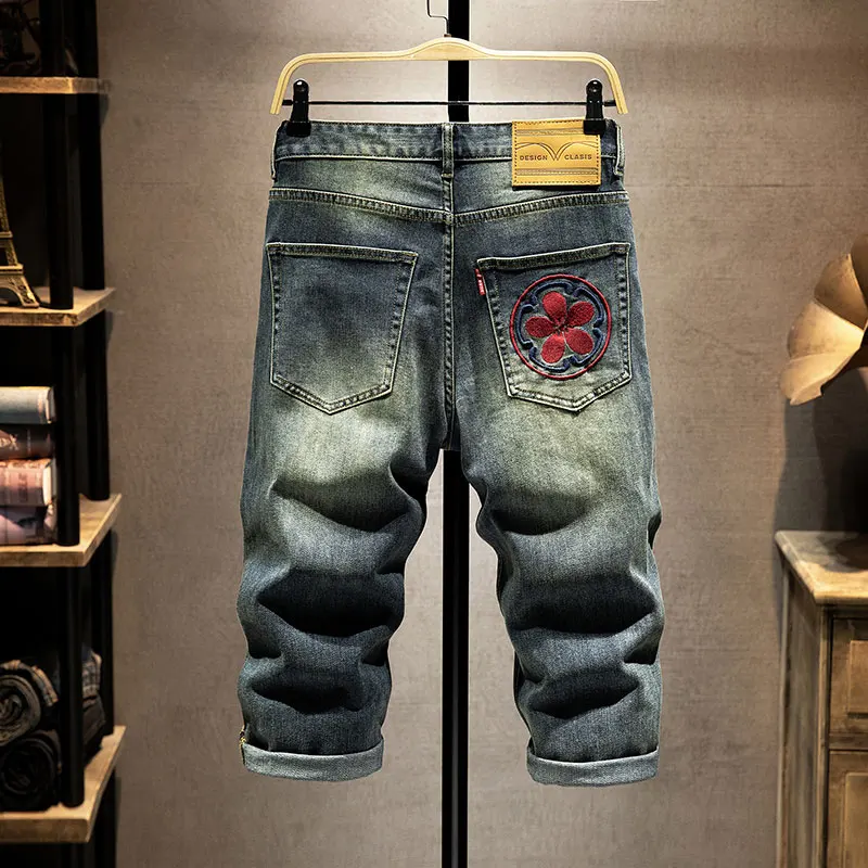 Шорты мужские укороченные из денима повседневные уличные брюки средней длины в