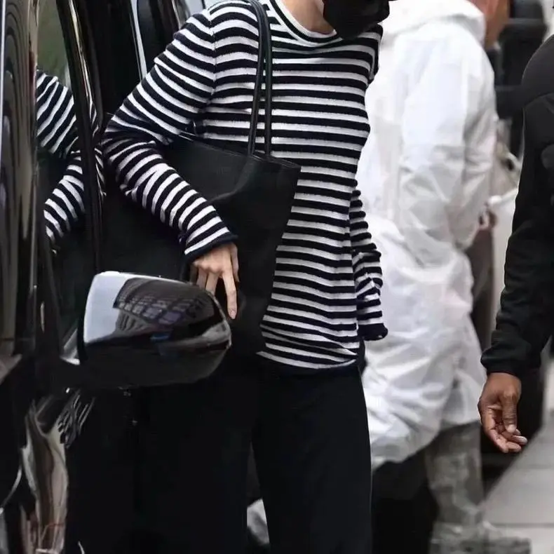 LUXURY-Сине-белый вязаный свитер в полоску для женщин смешанный кашемир круглый