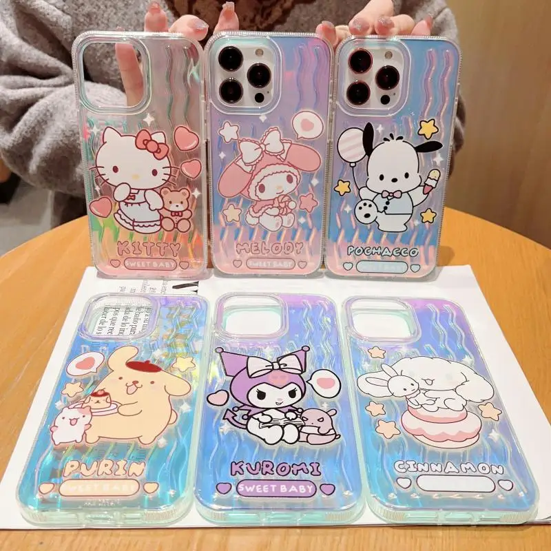 

Kawaii Hello Kitty Phone Case Laser Cartoon Cute Iphone13 13Pro 14Promax Durable Drop Resistant Case Protector Women Decoration