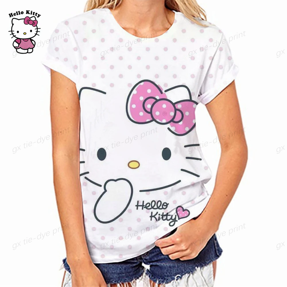 

Женская футболка с коротким рукавом, круглым вырезом и принтом Hello Kitty