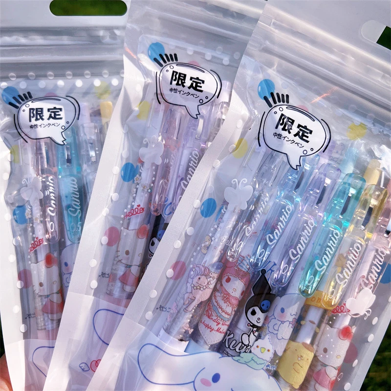 6Pcs Sanrioed Roller Ball Pen Kawaii Students Stationery Anime My Melody Hello Kitty 0.5Mm Black Press Quality Cute Kids Gifts