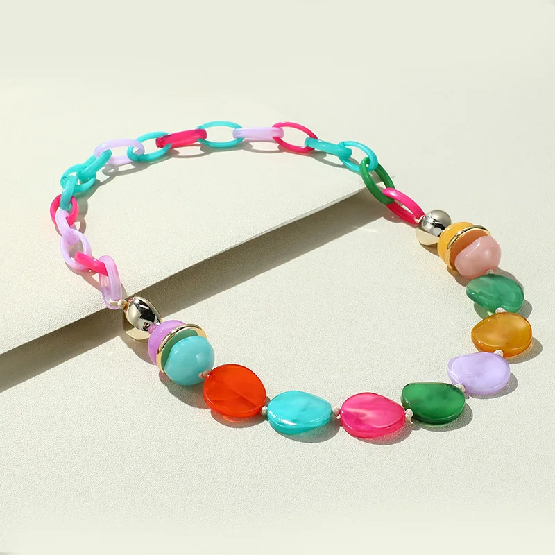 

Vintage Colorful Bead Pendant Necklace for Women Trend Boho Beaded Choker Necklace for Girls Summer Beach Trip Accessory Jewelry