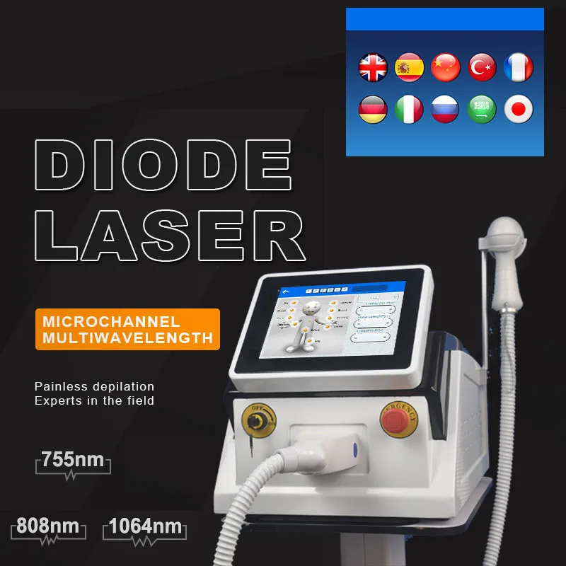 

2023 Beauty Salon All Skin Colors Diode Laser Hair Removal Machine 755nm/808nm/1064nm 70 Million Shots