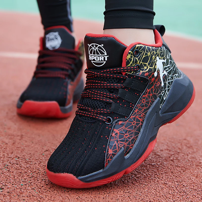 Children Sneakers High Top Kids Basketball Shoes Leather Non-slip Girls Sport Shoes Rubber Child Boy Girl Trainer Basket Boots