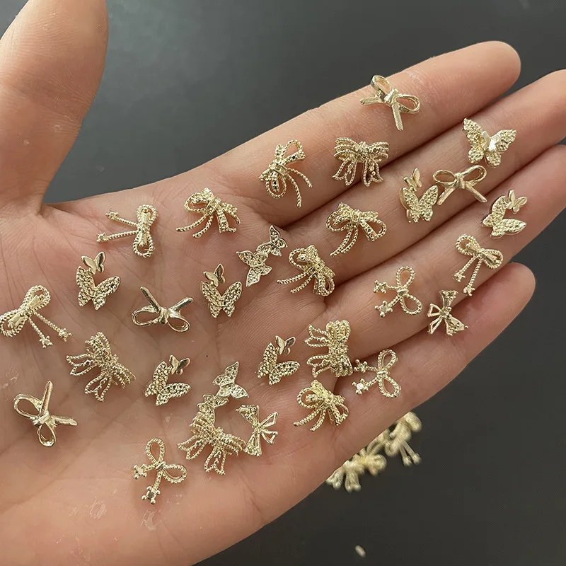 10 шт. 3D золотые и серебряные сплав искусственные ногти Микс роскошных кавайных