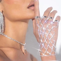 luxury sexy shiny rhinestone charm bracelet finger chain mesh design wedding bridesmaid bohemian jewelry bracelet ring chain acc