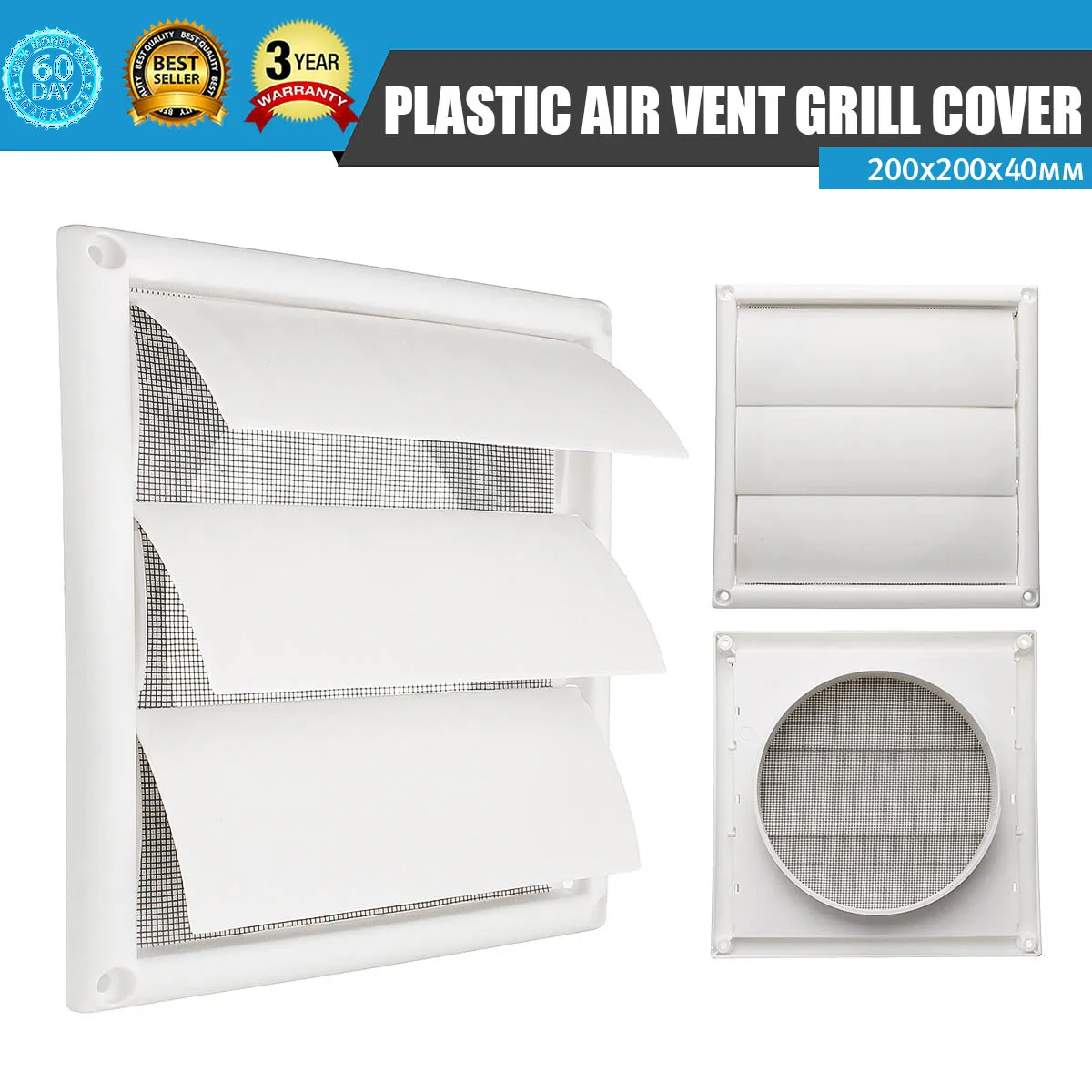 

200x200x40mm Air Vent Grille Ventilation Cover Plastic White Wall Grilles Duct Heating Cooling Vents Square Air Outlet Extractor
