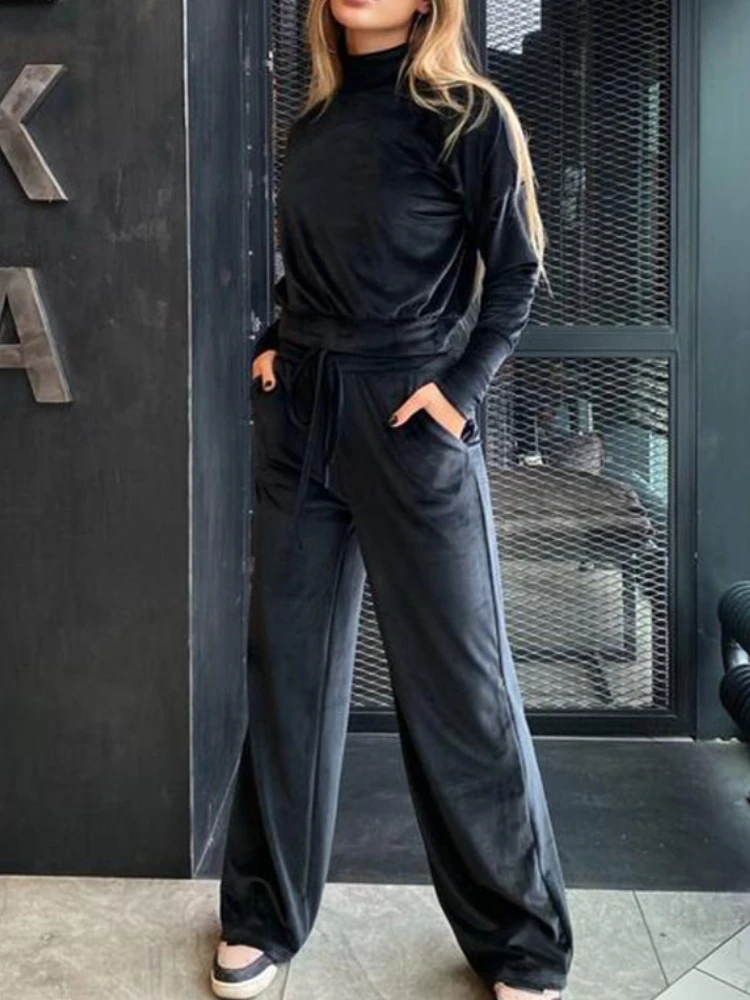 Женский флисовый спортивный костюм повседневный топ с высоким воротником и