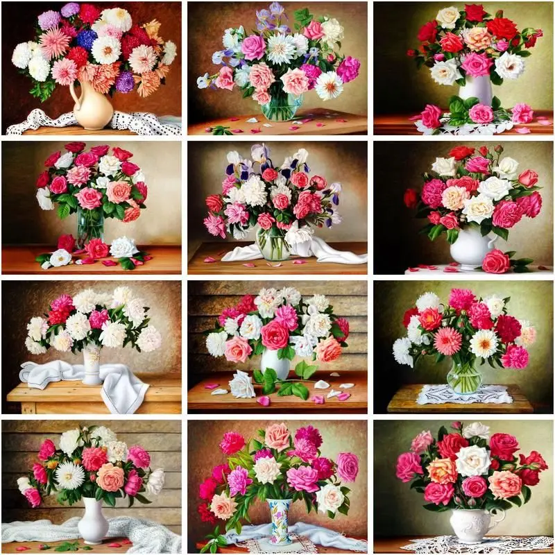 

CHENISTORY Paint By Numbers On Frame Flowers In Vase Home Decor Kits Drawing Canvas Handiwork Diy Pictures By Numbers