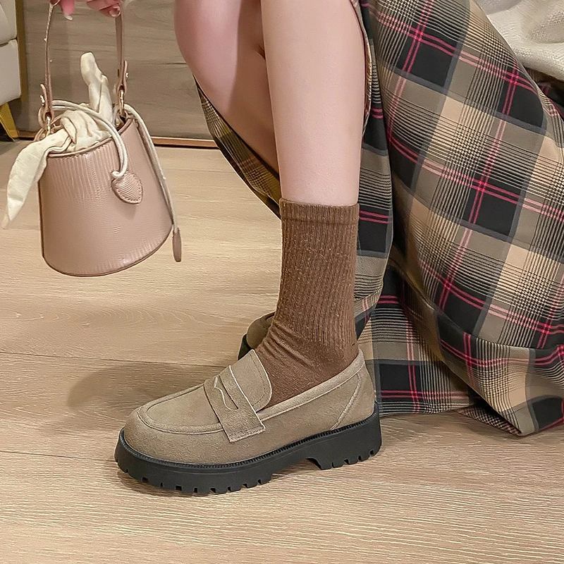 Spring And Autumn Loafers Women 2023 New Comfortable Casual Cowhide British Style Women's Shoes Thick Heel Thick Sole Retro