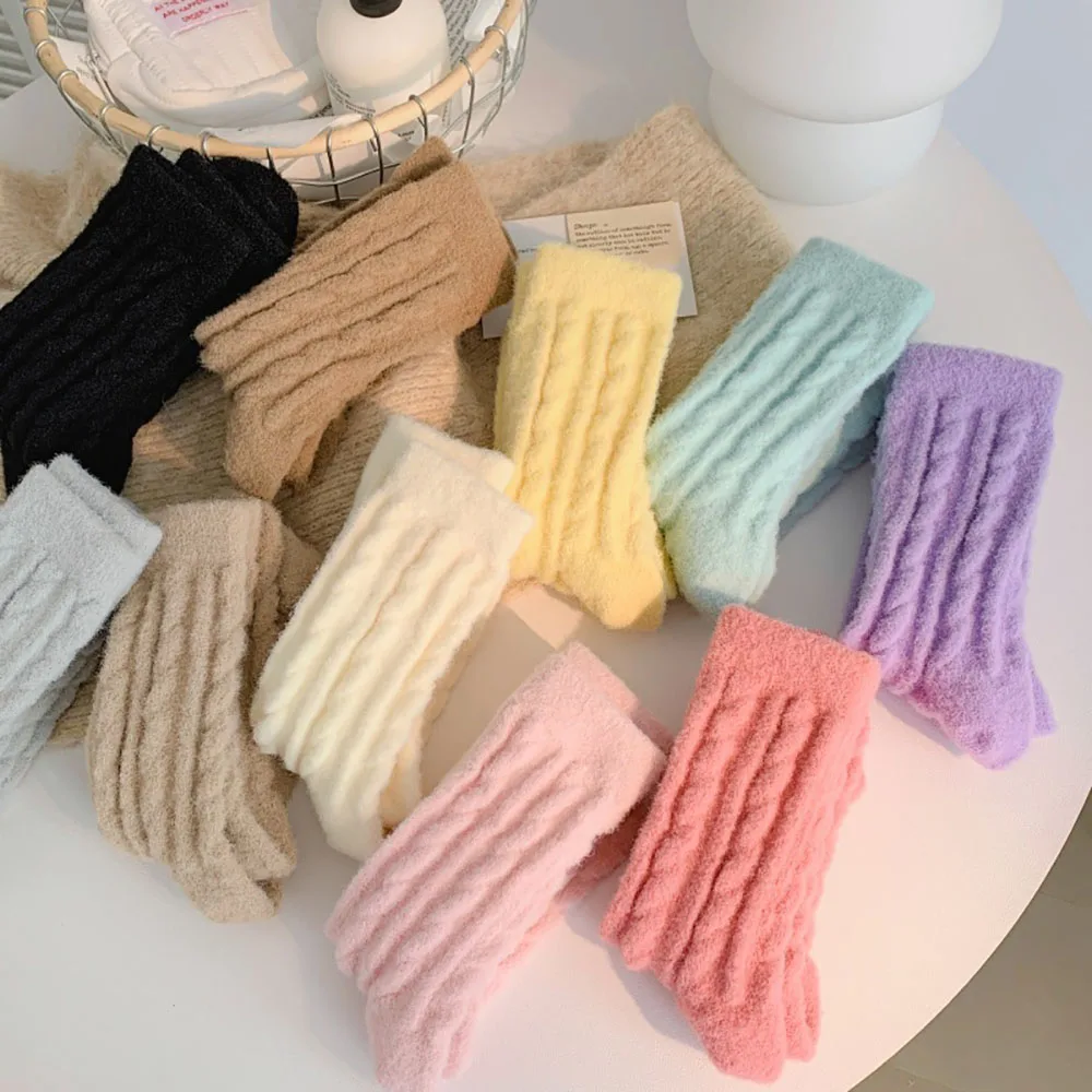 

1 Pair Hosiery Floor Socks For Women Homewear Sleep Socks Winter Mid Tube Socks Thick Solid Color Warm Calcetines носки женские