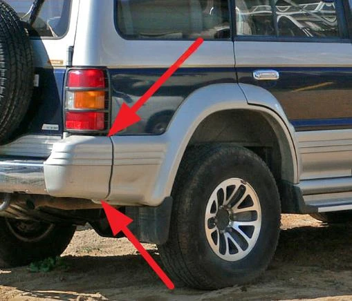 

1 шт. 5-дверный задний бампер серебряная угловая крышка для Pajero V20 MB 831053 Крышка бампера без винтов для Montero V30 V40 широкая или узкая