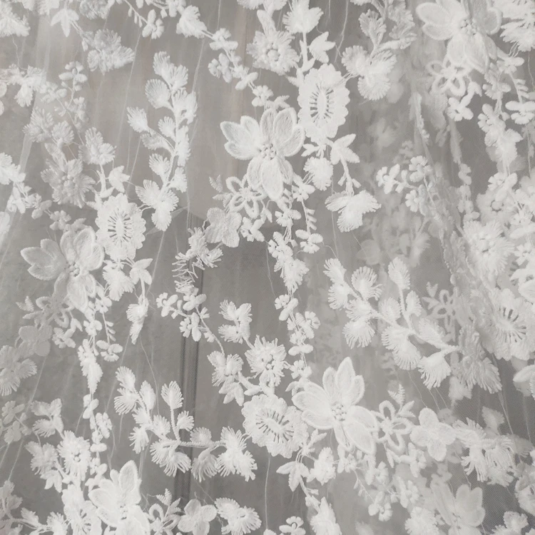1 ярд белая марля молочный шелк вышивка искусственная 3D цветок листья занавеска