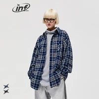 inflation heavyweight brushed check shirts men letter reflective oversized shirts streetwear