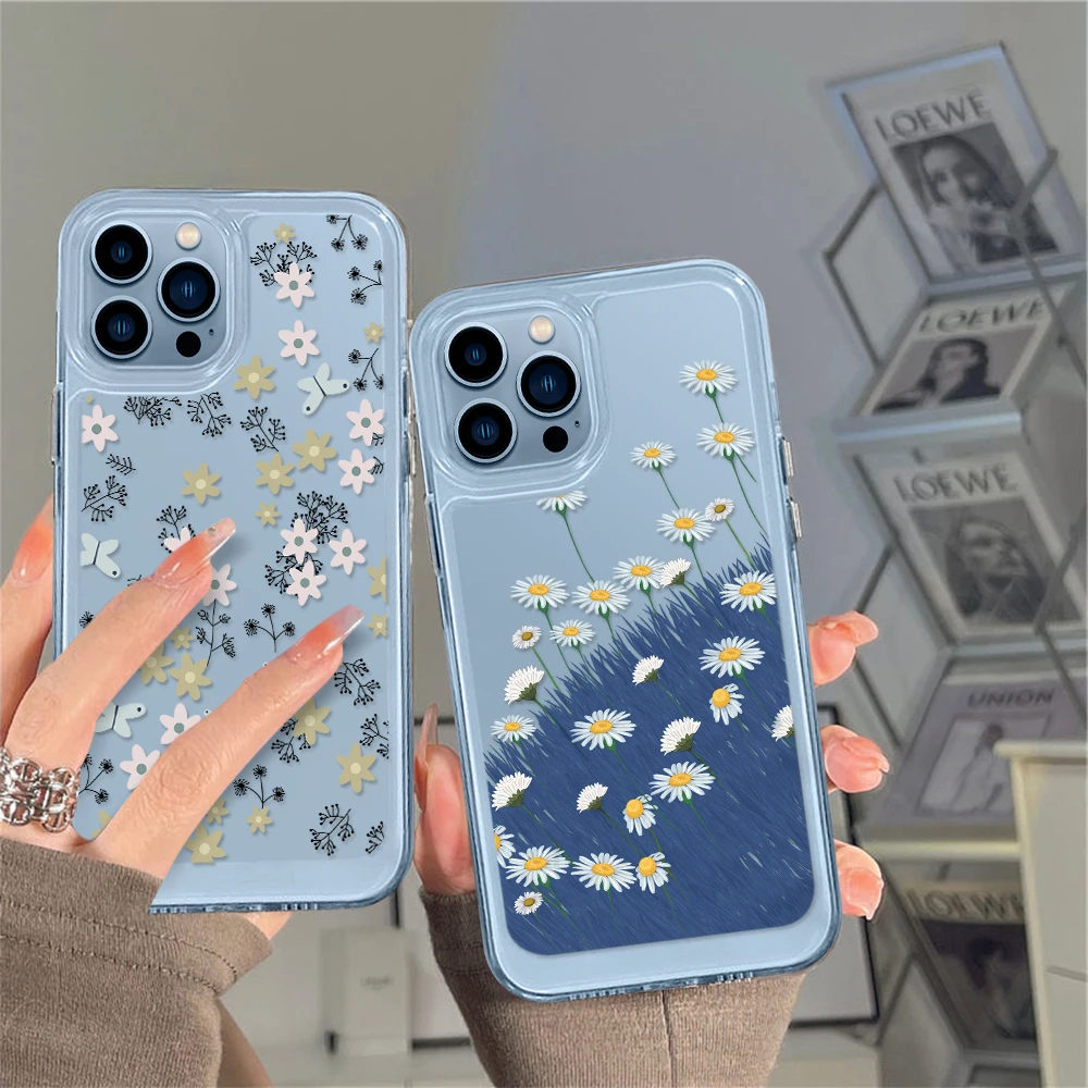 

Daisy Floral Flower Phone Case for iPhone 13 12 11 Pro Max Mini XS XR X Protection Shell Cover for iPhone14ProMax Painting Funda
