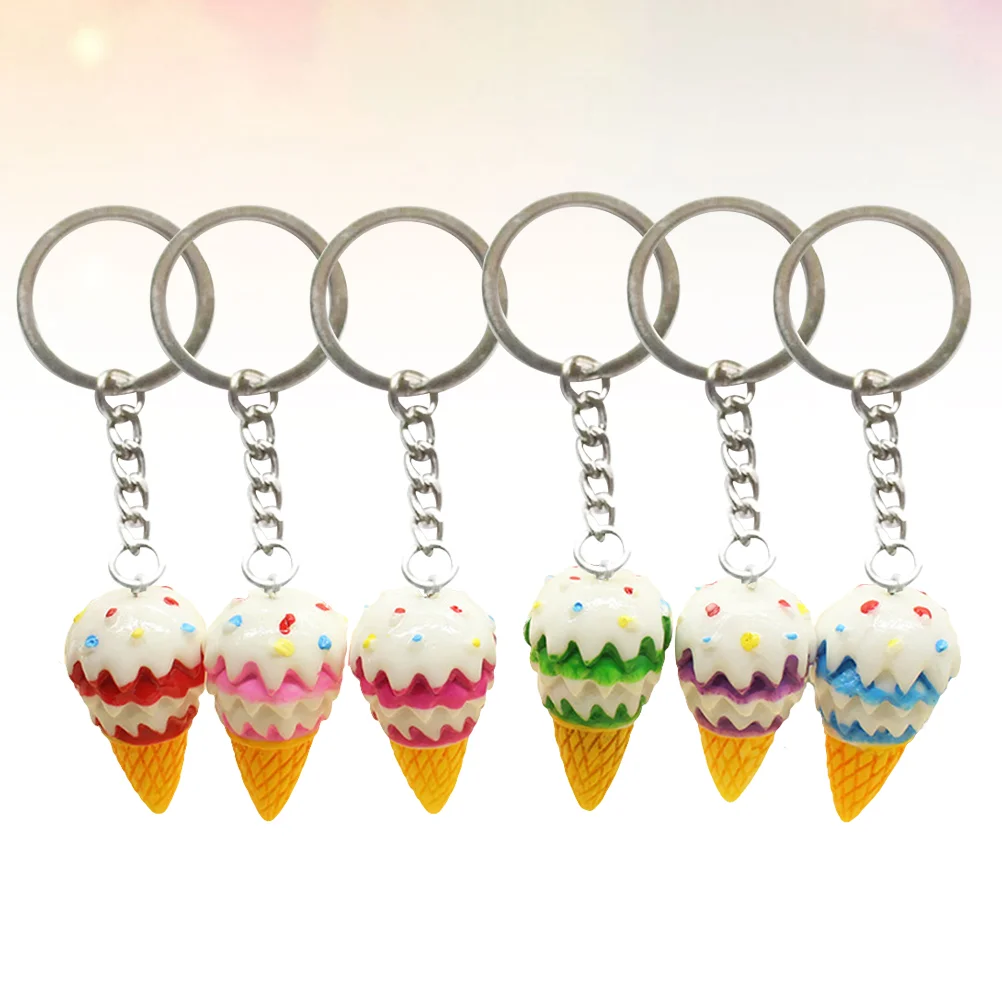 

6 PCS Kids Keychain Personalised Keyrings Ice Cream Wallet Cute Cake Model Mini