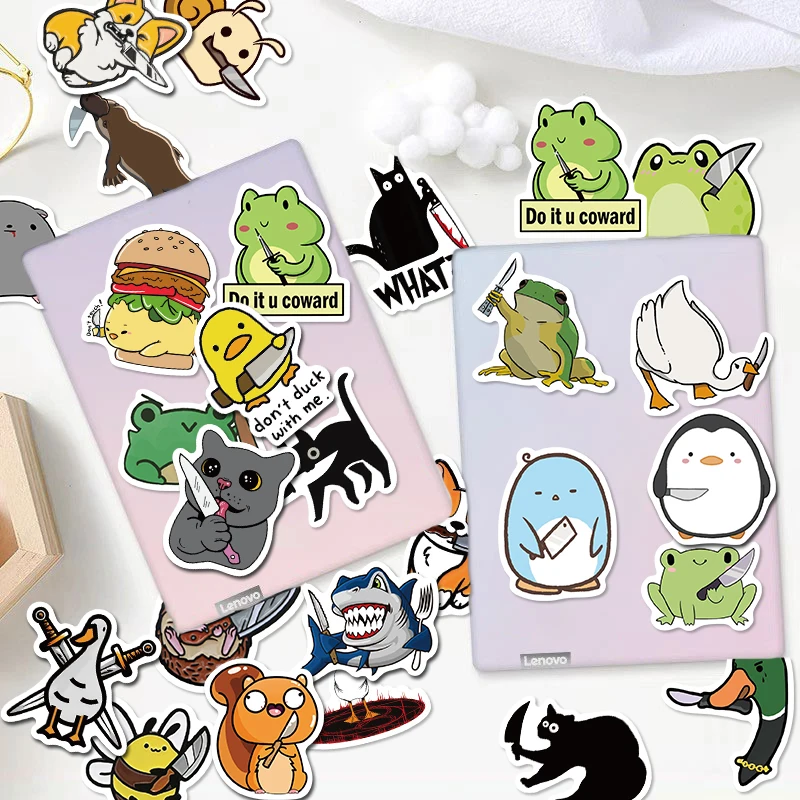 10/60PCS Funny MEME knife Duck Stickers Vintage For Decor DIY Kids Notebook Luggage Motorcycle Laptop Refrigerator Decal Toys