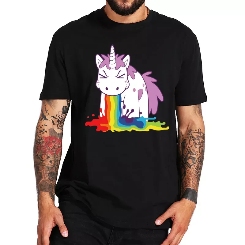 

NEW2023 Unicorn T Shirt Rainbow Funny Spoof High Quality 100% Cotton White Black Tops Cartoon T-shirt Gift EU Size