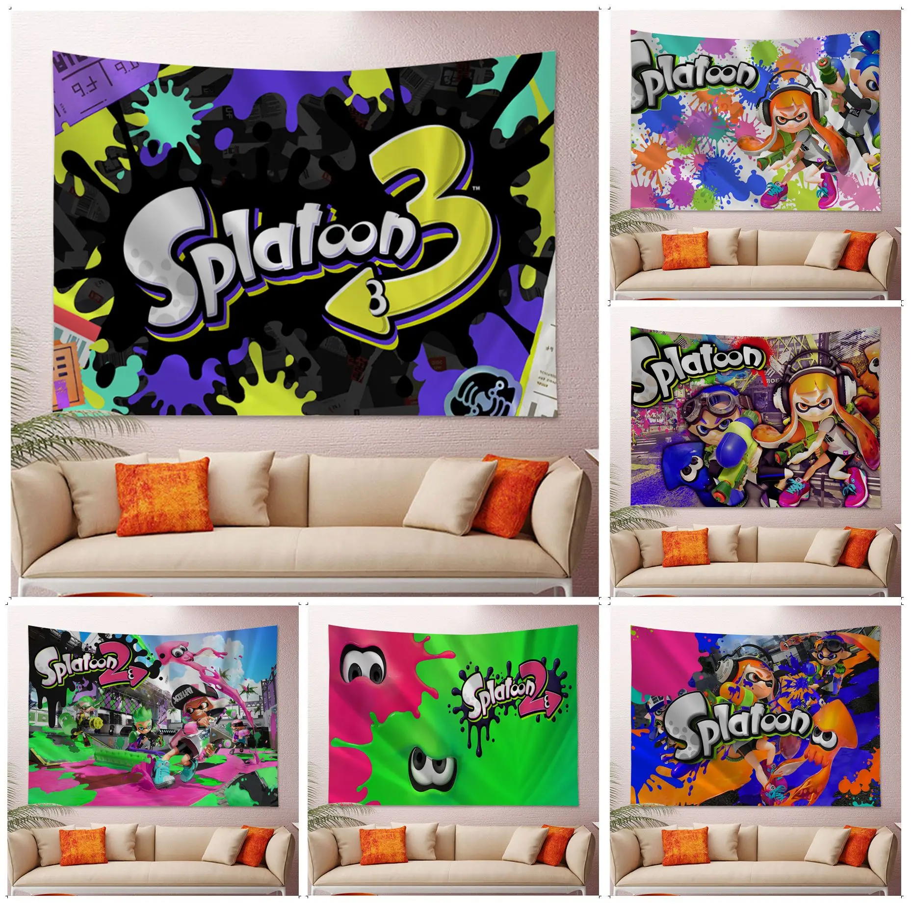 

Game Splatoon Printed Large Wall Tapestry Home Decoration Hippie Bohemian Decoration Divination INS Home Decor
