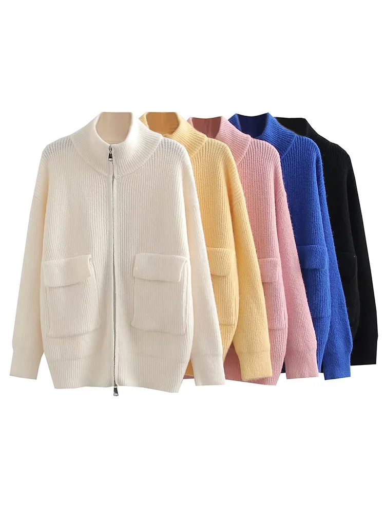 

Women 2022 Autumn New Leisure Fashion Zipped Cardigan Sweater Coat Vintage Long Sleeve Female Outerwear Chic Tops