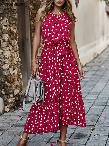 Женское длинное пляжное платье в горошек, повседневный Белый сарафан средней длины без бретелек, одежда для отпуска красного цвета, лето 2022