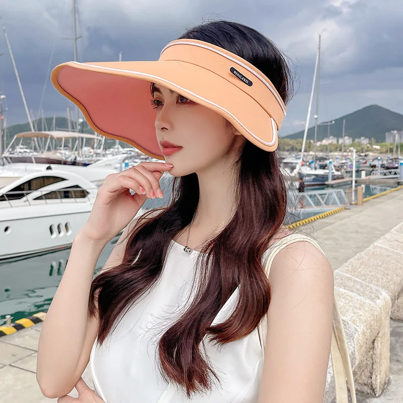 

2022 Sun Hats for Women Summer Beach Sunshine Anti-UV Big Wide Female Travel Breathable Solid Color Sports Sun Cap Wide-brimmed