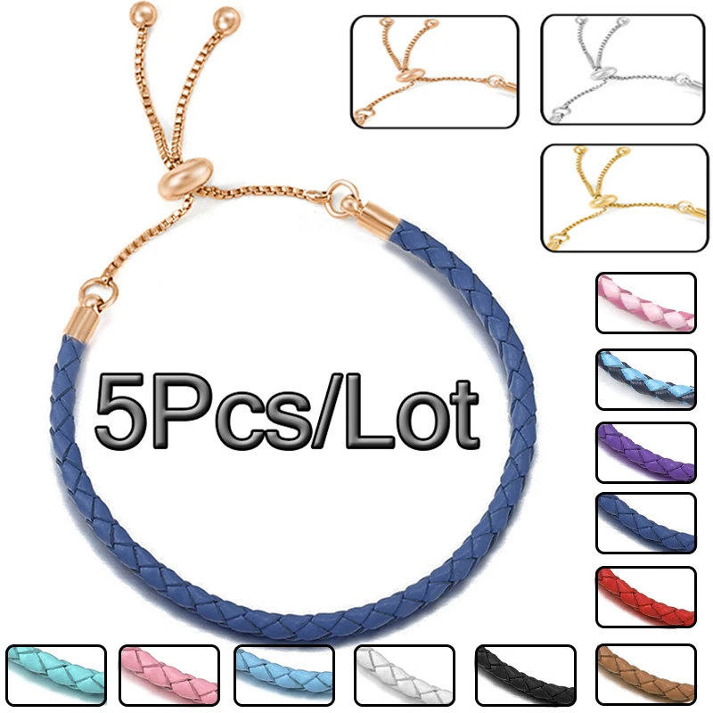

5 шт./лот 16-21 см Регулируемая кожаная цепочка Шарм-браслет для женщин и мужчин подходит DIY брендовые Браслеты Ювелирные изделия Подарки оптов...